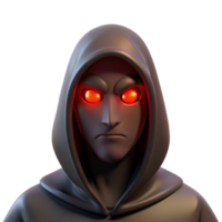 elegant modern Portrait of a mysterious figure shrouded in shadows, with only their glowing red eyes visible, dark and ominous lighting, horror style high quality png