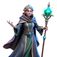 stunning abstract Portrait of a powerful sorceress with flowing robes, a staff emitting magical energy, and a determined expression, dynamic lighting, digital painting style high resolution png