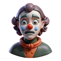 wonderful traditional Portrait of a melancholic clown with smeared makeup, a forced smile, and sad eyes, dim lighting, dark and surreal style high quality png