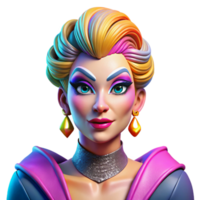 stunning abstract Portrait of a glamorous drag queen with extravagant makeup, a flamboyant pose, and a confident expression, vibrant and colorful lighting, pop art style authentic png
