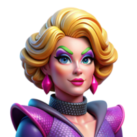 extraordinary minimalist Portrait of a glamorous drag queen with extravagant makeup, a flamboyant pose, and a confident expression, vibrant and colorful lighting, pop art style premium png