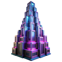 impressive contemporary A towering Art Deco skyscraper made entirely of interconnected circuit boards, pulsating with neon pink and electric blue light, viewed from a low angle.... png