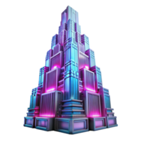 magnificent classic A towering Art Deco skyscraper made entirely of interconnected circuit boards, pulsating with neon pink and electric blue light, viewed from a low angle. Cyberpunk style genuine png