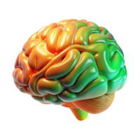 extraordinary modern A holographic projection of a human brain, rotating slowly and displaying complex neural networks in vibrant orange and green, lit by a cool, clinical light.... png