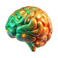 dramatic traditional A holographic projection of a human brain, rotating slowly and displaying complex neural networks in vibrant orange and green, lit by a cool, clinical light.... png