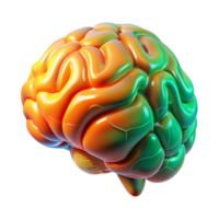 impressive artistic A holographic projection of a human brain, rotating slowly and displaying complex neural networks in vibrant orange and green, lit by a cool, clinical light.... png