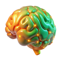 vibrant rustic A holographic projection of a human brain, rotating slowly and displaying complex neural networks in vibrant orange and green, lit by a cool, clinical light.... png
