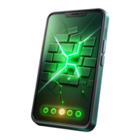 elegant contemporary A cracked smartphone screen displaying a cryptic message in glowing green binary code, illuminated by the eerie glow of the screen itself. Dark, gritty style genuine png