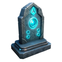 beautiful creative An ancient, weathered stone tablet displaying a futuristic holographic interface, pulsating with arcane symbols and glyphs, lit by flickering candlelight. Fantasy style professional png