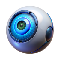 vibrant minimalist A single human eye, augmented with intricate cybernetic implants and glowing with a bright, electric blue light. Biopunk style high resolution png