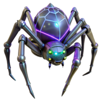wonderful rustic A giant, robotic spider weaving a web of glowing optical fibers across a dark, industrial landscape. Cyberpunk style professional png