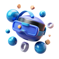 wonderful traditional A virtual reality headset, floating in zero gravity and emitting a soft, pulsating blue light, surrounded by floating icons and data streams. Digital art style 4K png