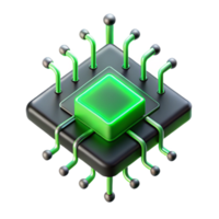 stunning contemporary A single microchip floating in a dark void, glowing circuitry lines pulse with neon green light, close up, abstract and ethereal style authentic png