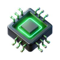 stunning rustic A single microchip floating in a dark void, glowing circuitry lines pulse with neon green light, close-up, abstract and ethereal style authentic png