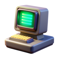 Maravilhoso vintage uma vintage computador terminal exibindo complexo código, crt monitor brilho, Sombrio quarto iluminado de a tela, retro futurista estilo Prêmio png
