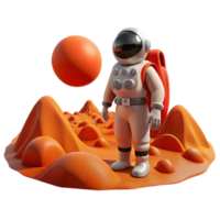 serene traditional A solitary astronaut exploring a desolate alien landscape, red planet surface, bright sunlight, realistic style original png