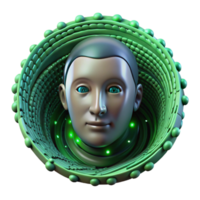 serene abstract An face emerging from a swirling vortex of binary code, green and black color scheme, digital art style exclusive png