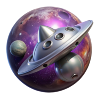 stunning creative A sleek, silver spaceship orbiting a giant gas planet, vibrant nebula backdrop, cosmic horror style authentic png