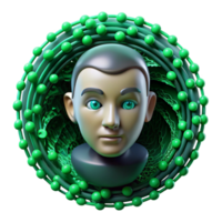 wonderful traditional An face emerging from a swirling vortex of binary code, green and black color scheme, digital art style premium png
