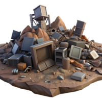 wonderful creative A desolate landscape filled with discarded technological debris, rusty metal and broken screens, post-apocalyptic setting, dim, overcast lighting premium png