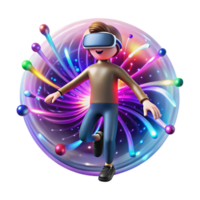 impressive modern A lone figure in a virtual reality headset surrounded by a swirling vortex of digital particles, bright multicolored lights, psychedelic art style original png