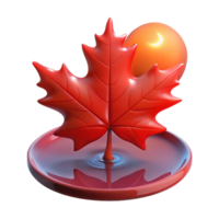 beautiful vintage A single, perfect red maple leaf falling onto a still pond reflecting a twilight sky, lit by the soft glow of a hidden moon, Art Nouveau style professional png
