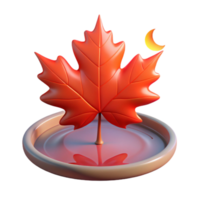 serene artistic A single, perfect red maple leaf falling onto a still pond reflecting a twilight sky, lit by the soft glow of a hidden moon, Art Nouveau style high quality png