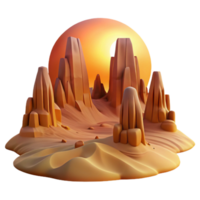 impressive vintage A desert landscape with towering sandstone formations, bathed in the golden light of sunset, minimalist art style exclusive png