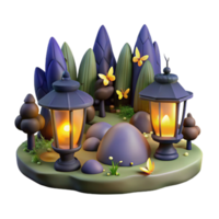 extraordinary creative A group of fireflies illuminating a dark forest clearing, with a soft, magical glow, fantasy illustration style high resolution png