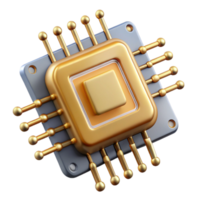 wonderful artistic A single microchip, magnified and highly detailed, its golden circuits forming an intricate pattern, lit by a scanning electron microscope, scientific style high quality png