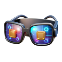 beautiful classic A pair of augmented reality glasses displaying complex data overlays, reflecting the user's eyes, lit by the screen's glow, cyberpunk style genuine png