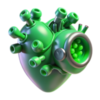 serene minimalist A swarm of nanobots repairing a damaged human heart, glowing a vibrant green, medical illustration style, brightly lit original png