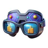 stunning contemporary A pair of augmented reality glasses displaying complex data overlays, reflecting the user's eyes, lit by the screen's glow, cyberpunk style professional png