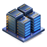 magnificent minimalist A massive server farm, endless rows of blinking lights stretching into the darkness, lit by the server LEDs, isometric style high resolution png