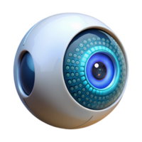 vibrant minimalist A close up of a robotic eye, its iris a complex camera lens, reflecting a binary code, lit by a single light source detailed png