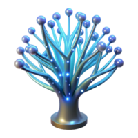 serene artistic A bioluminescent tree, its branches made of fiber optic cables, pulsing with data, lit by its own internal glow, fantasy style high resolution png