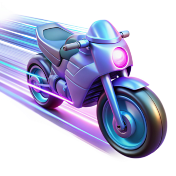sereno rústico uma futurista moto excesso de velocidade através uma digital paisagem, trilhas do luz estrias atrás isto, synthwave estilo, néon aceso genuíno png