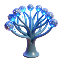 impressive classic A bioluminescent tree, its branches made of fiber optic cables, pulsing with data, lit by its own internal glow, fantasy style high resolution png
