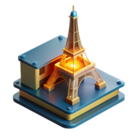 magnificent vintage A 3D printer constructing a miniature replica of the Eiffel Tower, layer by layer, lit by the printer's internal light, minimalist style authentic png