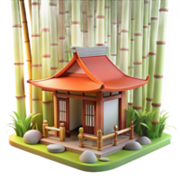 elegant minimalist A Japanese tea house nestled in a bamboo forest, soft diffused light, serene, traditional Japanese art style, genuine png