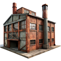 elegant minimalist An abandoned industrial factory, rusty metal and broken windows, dim light filtering through dust, gritty, photorealistic, detailed png