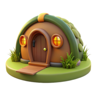 vibrant creative A hobbit hole built into the side of a grassy hill, warm inviting light from within, whimsical, storybook illustration, authentic png