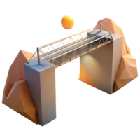 extraordinary vintage A minimalist glass and steel bridge spanning a deep canyon, harsh midday sun creating strong shadows, geometric, architectural render, premium png