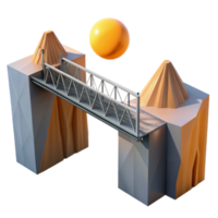 stunning artistic A minimalist glass and steel bridge spanning a deep canyon, harsh midday sun creating strong shadows, geometric, architectural render, authentic png