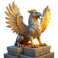 stunning abstract A majestic griffin with iridescent feathers perched atop a crumbling ziggurat bathed in the golden light of a setting sun, intricate carvings visible on the stone, art nouveau... png