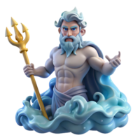 serene rustic Poseidon, God of the Sea, rising from a tempestuous ocean, trident in hand, lightning illuminating his furious face, baroque style high quality png