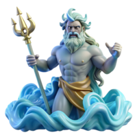 vibrant abstract Poseidon, God of the Sea, rising from a tempestuous ocean, trident in hand, lightning illuminating his furious face, baroque style detailed png