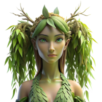 serene modern An ethereal dryad emerging from a willow tree, her skin made of bark and moss, dappled sunlight filtering through the leaves, pre Raphaelite style 4K png
