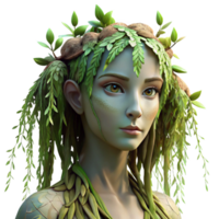 elegant artistic An ethereal dryad emerging from a willow tree, her skin made of bark and moss, dappled sunlight filtering through the leaves, pre Raphaelite style original png