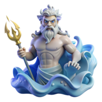 wonderful modern Poseidon, God of the Sea, rising from a tempestuous ocean, trident in hand, lightning illuminating his furious face, baroque style original png